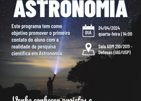 Cartaz Tutoria Científico-Acadêmica em Astronomia 24.04.24 14h